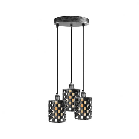 Lampe rétro industrielle vintage à 3 voies, pendentif cage en argent brossé, plafond rond, base e27 ~ 3939