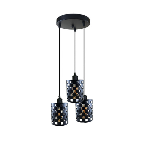 Lampe rétro industrielle vintage à 3 voies, pendentif cage noire, plafond rond, base e27 ~ 3938