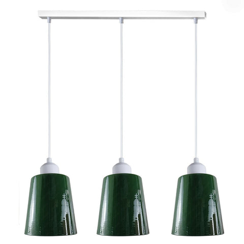 Lampe suspendue verte industrielle moderne rétro à 3 voies en forme de cloche rectangulaire, support E27 UK ~ 3959
