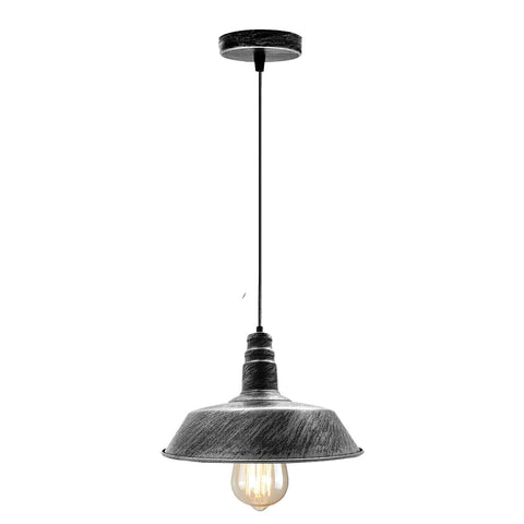 Lampes suspendues de plafond en métal argenté brossé de forme fendue de grange rétro industrielle Vintage E27 ~ 3990
