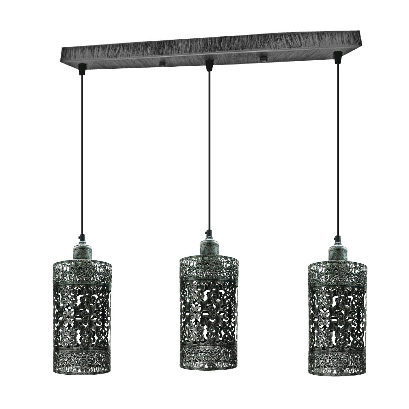 Industrial Retro pendant light 3 way Rectangle ceiling base brushed finished Metal Ceiling Lamp Shade Pendant E27 lamp base for Home Living room Office Kitchen Restaurant