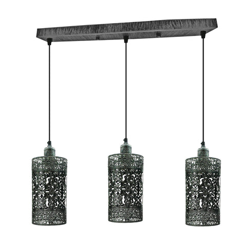 Lampe suspendue industrielle vintage rétro, cylindre à tambour rectangulaire à 3 voies, base de plafond en argent brossé, finition brossée ~ 4020