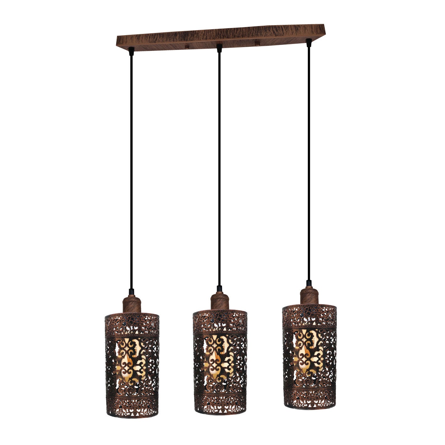 Industrial Retro pendant light 3 way Rectangle ceiling base brushed finished Metal Ceiling Lamp Shade Pendant E27 lamp base for Home Living room Office Kitchen Restaurant