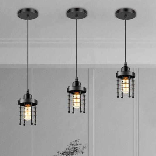 Modern Retro Step round cage pendant light round ceiling base Sturdy metal Loft Style Ceiling E27 lamp base Lamp Shade Pendant Lights for  Home Living room Office Bar Restaurant