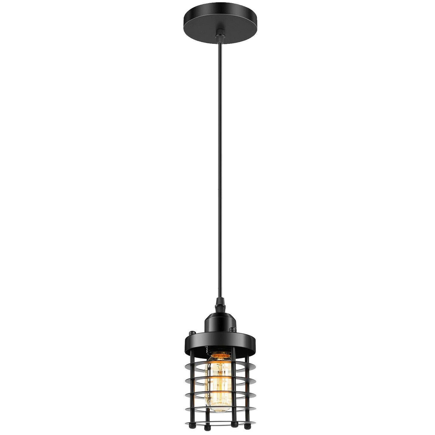 Modern Retro Step round cage pendant light round ceiling base Sturdy metal Loft Style Ceiling E27 lamp base Lamp Shade Pendant Lights for  Home Living room Office Bar Restaurant