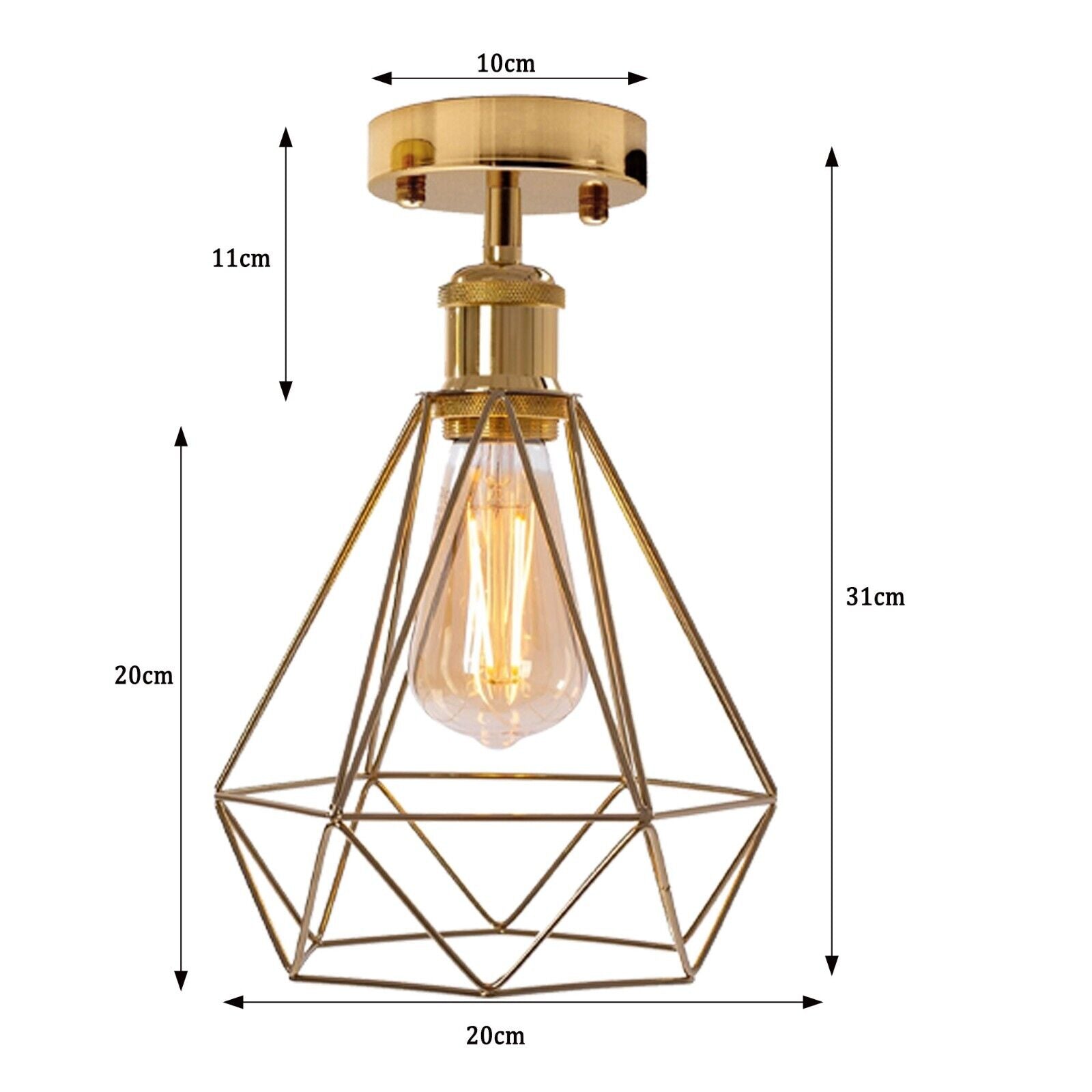 Vintage Gold Flush Mount Ceiling Light Fixture Metal Cage Ceiling Lampshade with E27 Holder for Living Room Kitchen Bedroom Hallway Courtyard