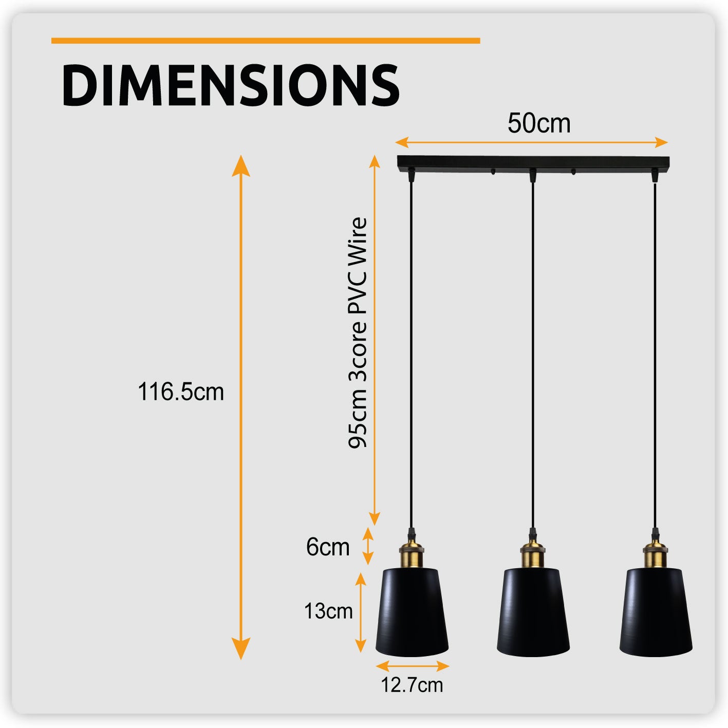 3 Head Black Vintage Industrial Ceiling Hanging Light Shade Loft Style Metal Ceiling Pendant Lamp for Kitchen, Living Room, Dining Room E27 UK