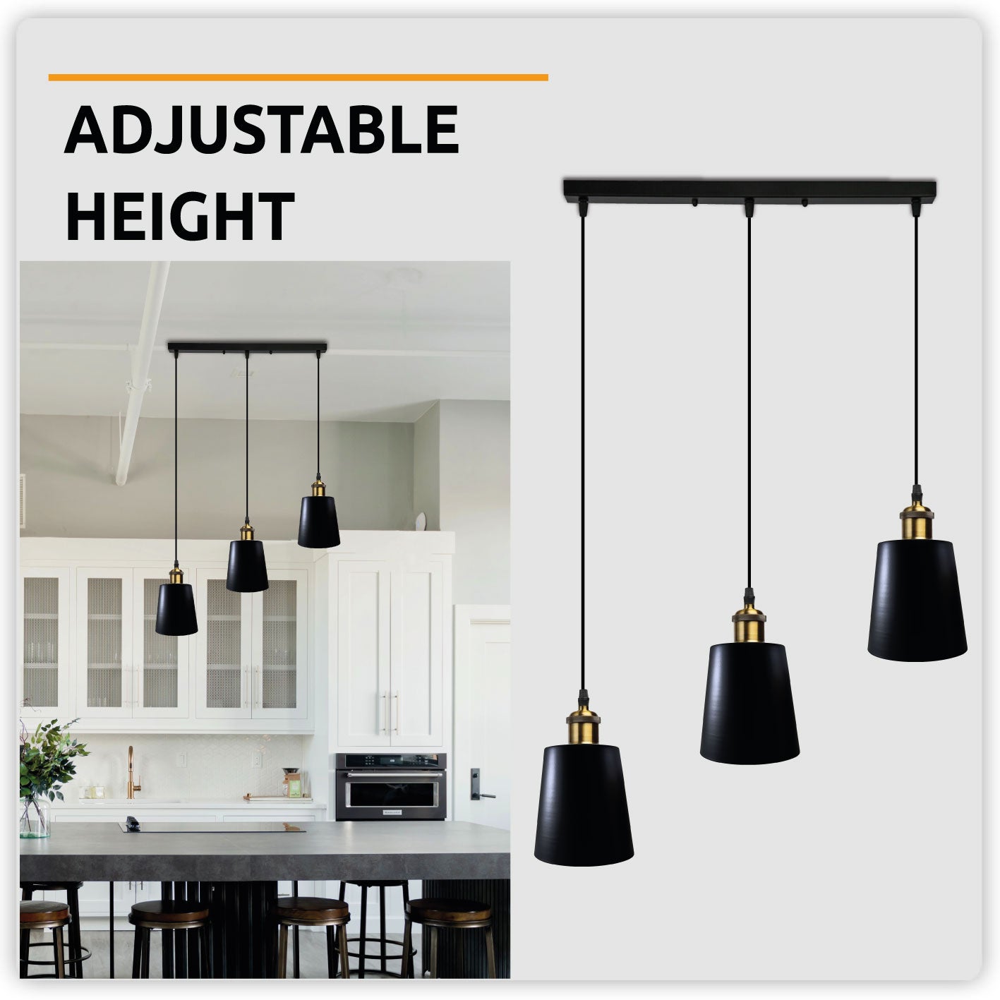 3 Head Black Vintage Industrial Ceiling Hanging Light Shade Loft Style Metal Ceiling Pendant Lamp for Kitchen, Living Room, Dining Room E27 UK