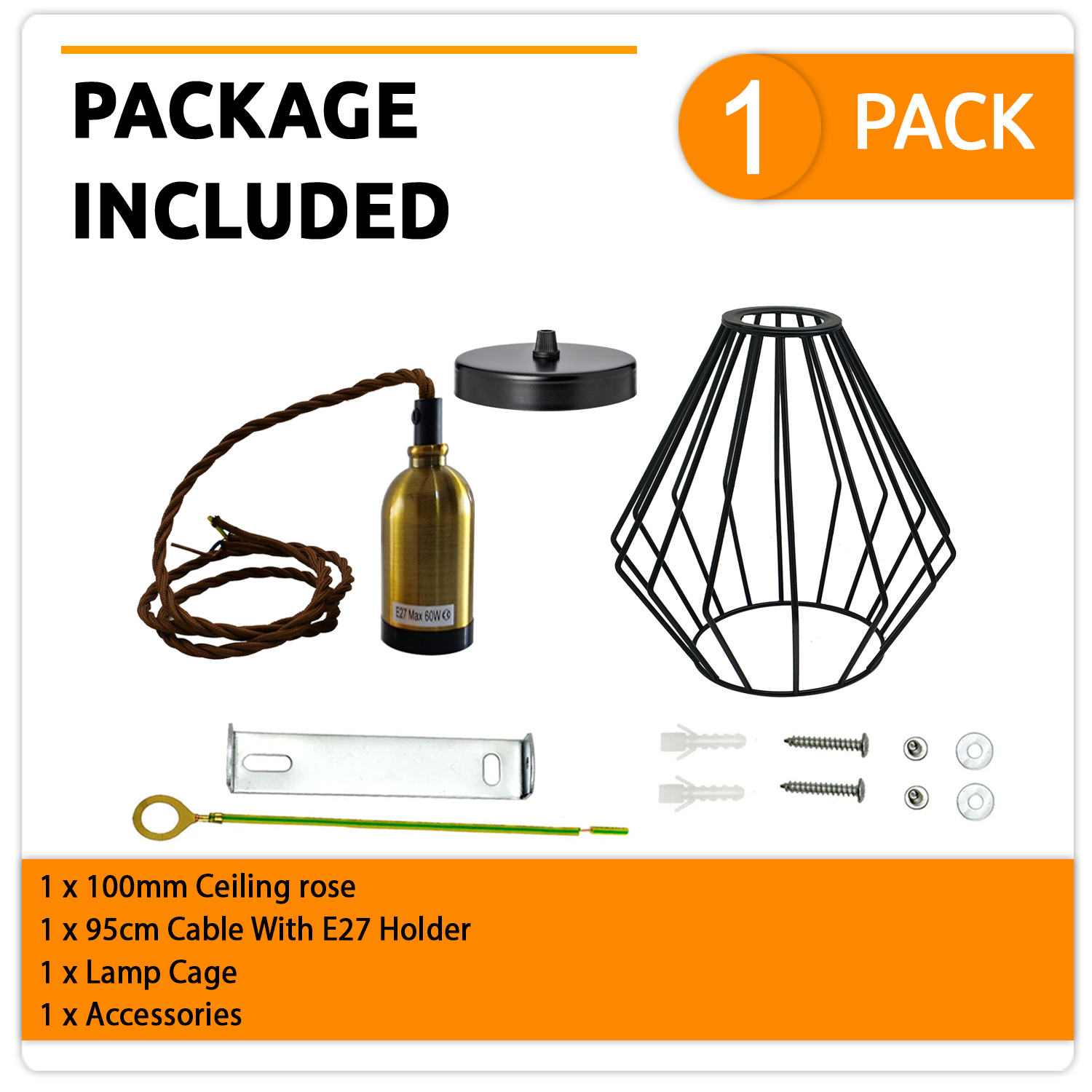 Vintage Retro Ceiling Pendant Light Fitting Wire Cage Lampshades, E27 Holder Hanging Light Kit for Indoor Area