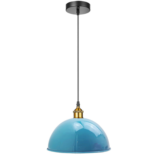 Lampe suspendue moderne à dôme en métal bleu royal brillant ~ 1843
