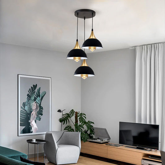 Retro Industrial 3Way Hanging Ceiling Pendant Light Black Dome Shape Shade Indoor Light~3396 - LEDSone UK Ltd