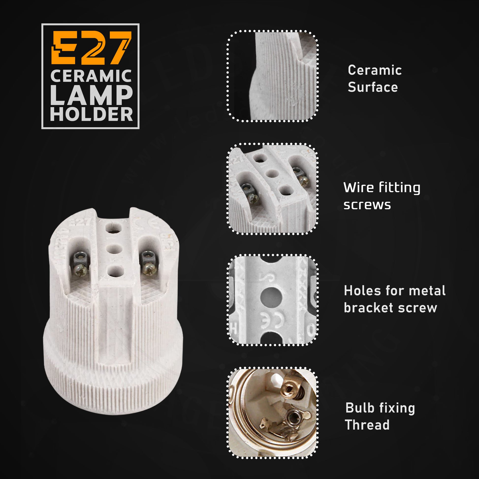 5 Pack E27 Bulb Holder Edison Screw White Ceramic Porcelain Lamp holder For Table Lamp E27 60W Plain Lamp holder Socket UK .