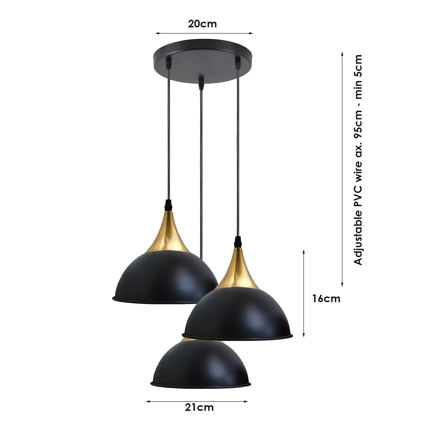 Retro Industrial 3Way Hanging Ceiling Pendant Light Black Dome Shape Shade Indoor Light~3396 - LEDSone UK Ltd