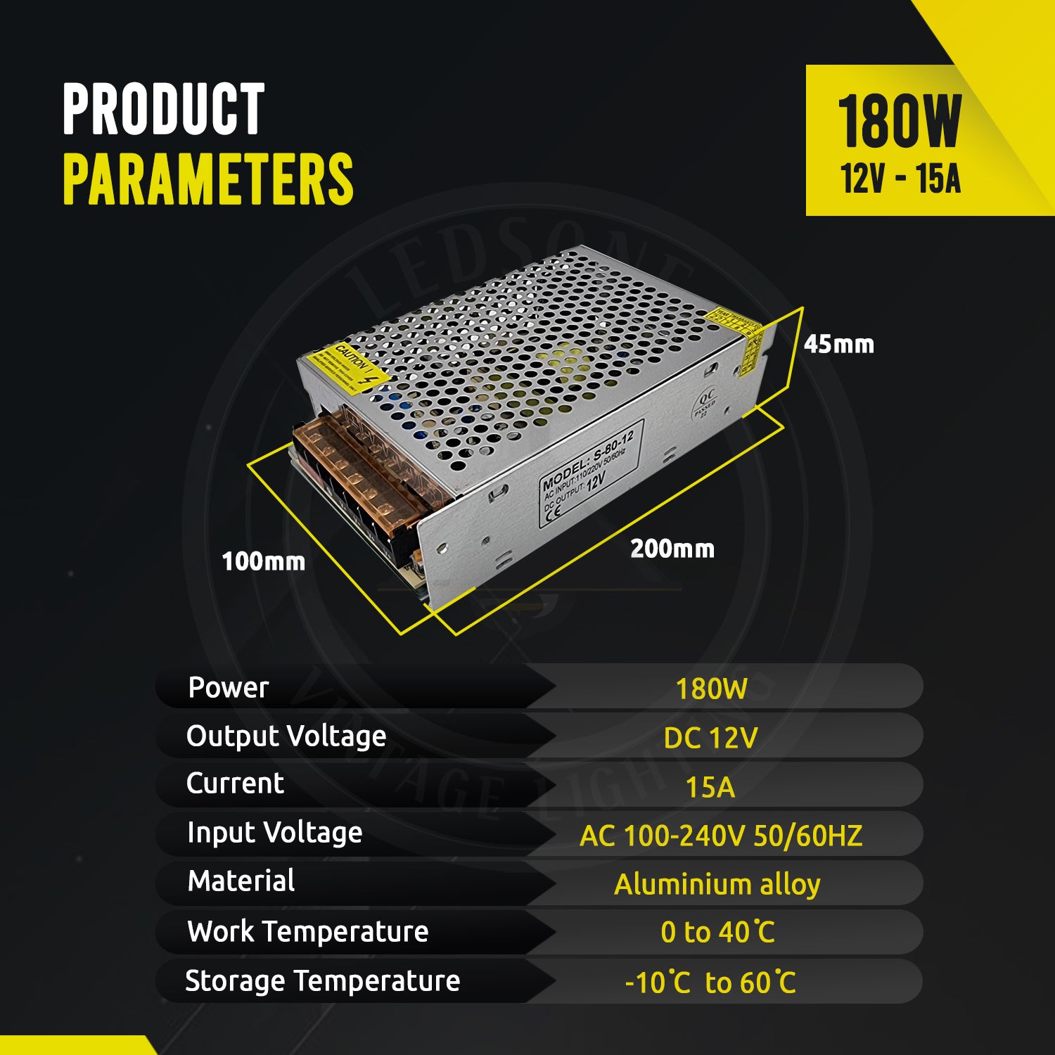 DC12V 180W IP20 Universal Regulated Switching LED Transformer