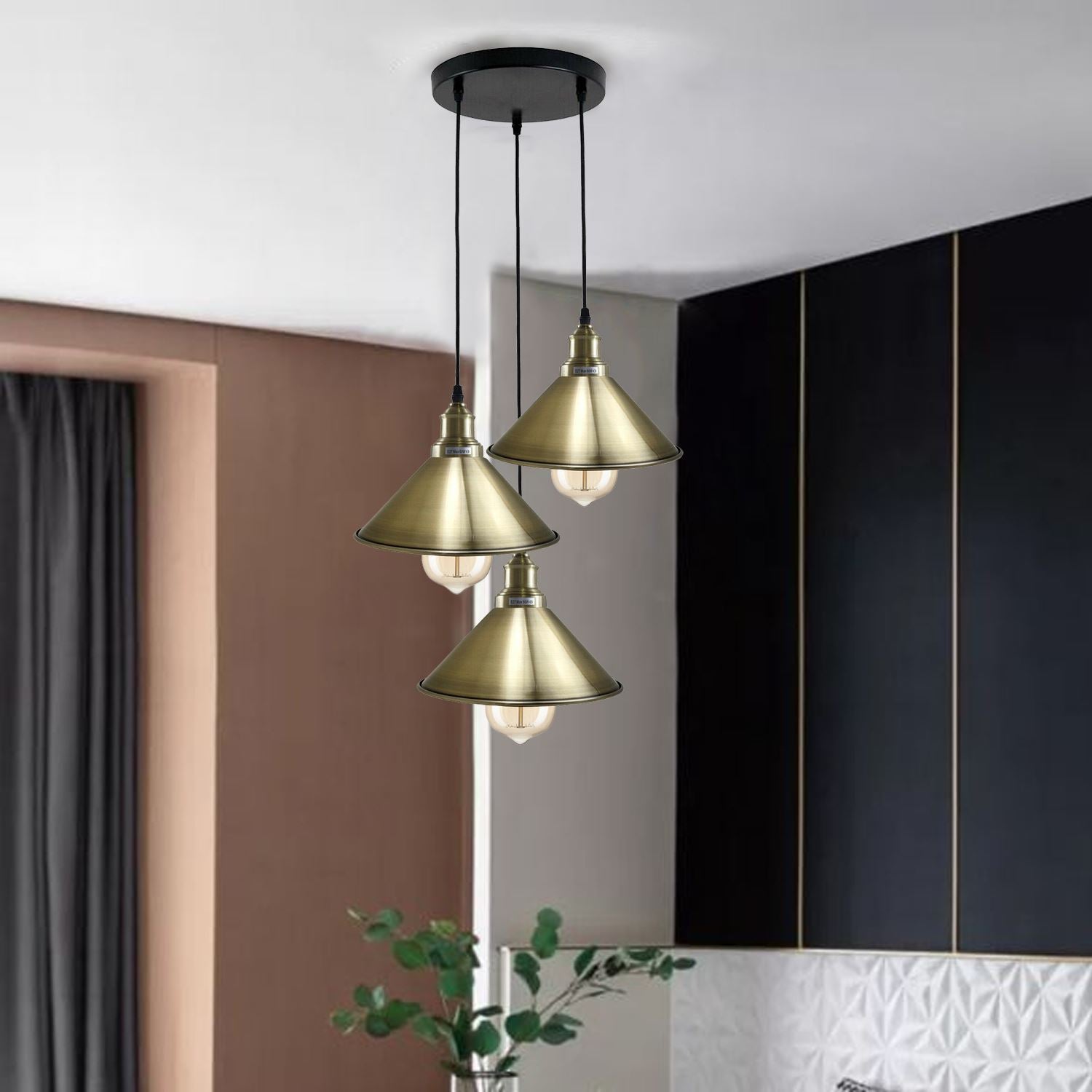 3 Head Ceiling Light, Multi Color Cluster Ceiling Hanging Lamp, Pendant Light Fixture with Cone Metal Shade~1302 - LEDSone UK Ltd