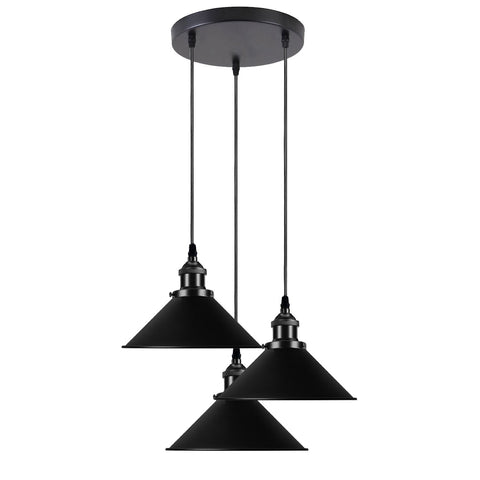 Luminaire suspendu à abat-jour conique en métal noir, plafond Vintage réglable, ~ 3393