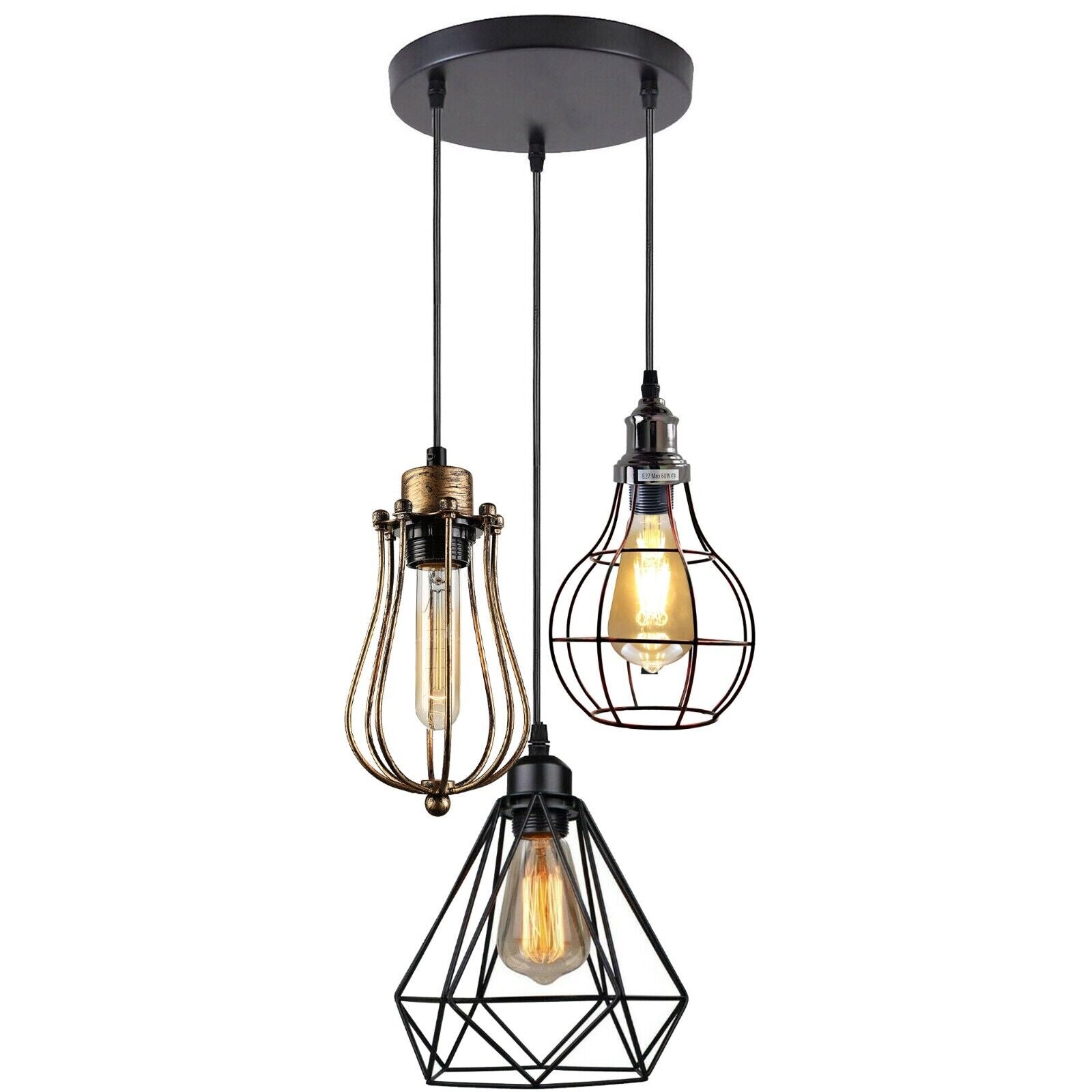 Chandelier 3 Light Cage Ceiling Hanging Pendant Lamp