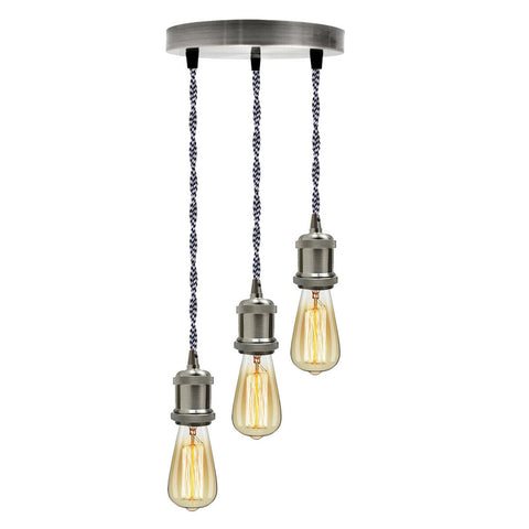 Support de lampe flexible en tissu tressé, pendentif à 3 têtes en Nickel satiné ~ 1622