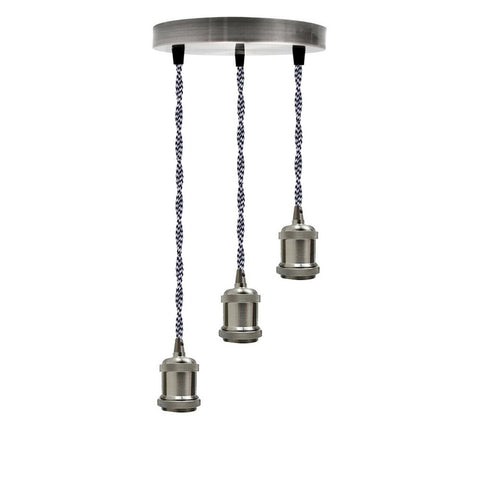 Support de lampe flexible en tissu tressé, pendentif à 3 têtes en Nickel satiné ~ 1622