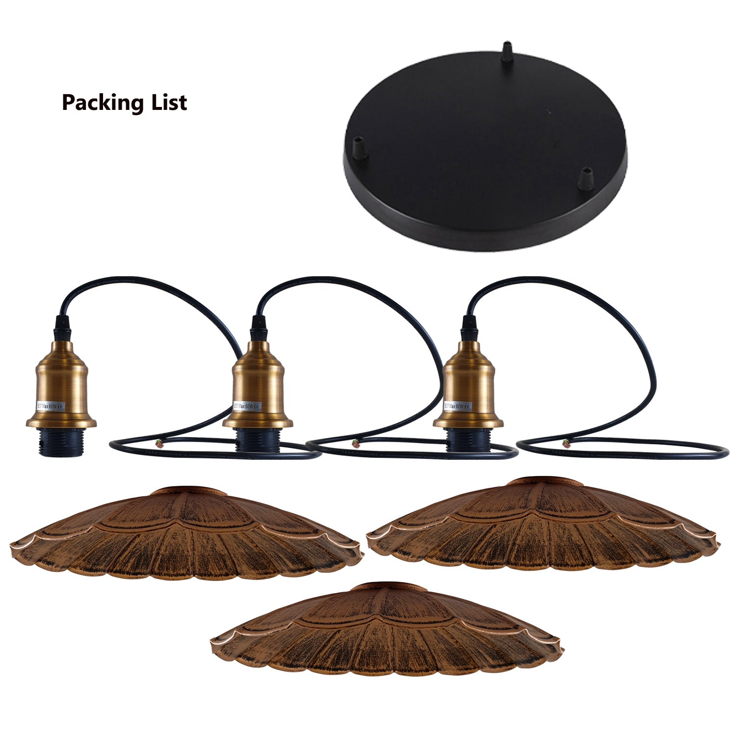 3 Head Industrial Brushed Copper Wavy Metal Ceiling Pendant Light~1483 - LEDSone UK Ltd