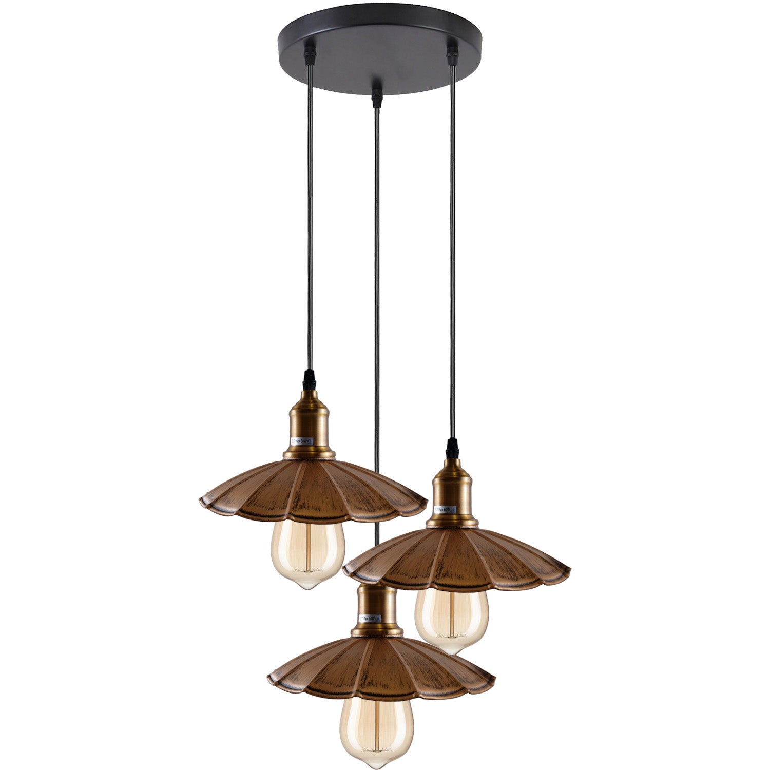 3 Head Industrial Brushed Copper Wavy Metal Ceiling Pendant Light~1483 - LEDSone UK Ltd