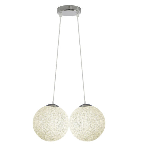 Lampe de plafond suspendue de globe de boule tissée par osier de rotin industriel moderne à deux sorties pour la chambre à coucher, cuisine, salle d'étude ~ 1331