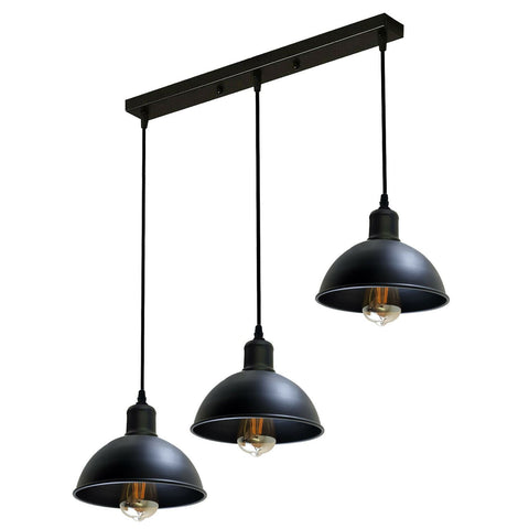 Vintage industriel 3 tête plafond suspension noir suspension en métal dôme forme ombre intérieur luminaire ~ 1242