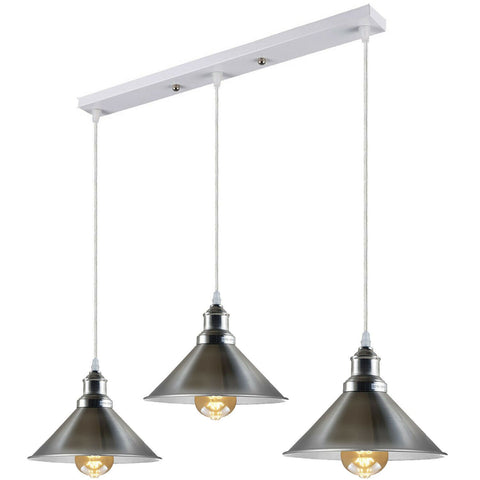 Moderne industriel nickel satiné intérieur suspendu 3 voies plafond pendentif lumière en forme de cône en métal ombre pour bar, chambre à coucher, salle à manger ~ 1178