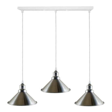 Moderne industriel nickel satiné intérieur suspendu 3 voies plafond pendentif lumière en forme de cône en métal ombre pour bar, chambre à coucher, salle à manger ~ 1178