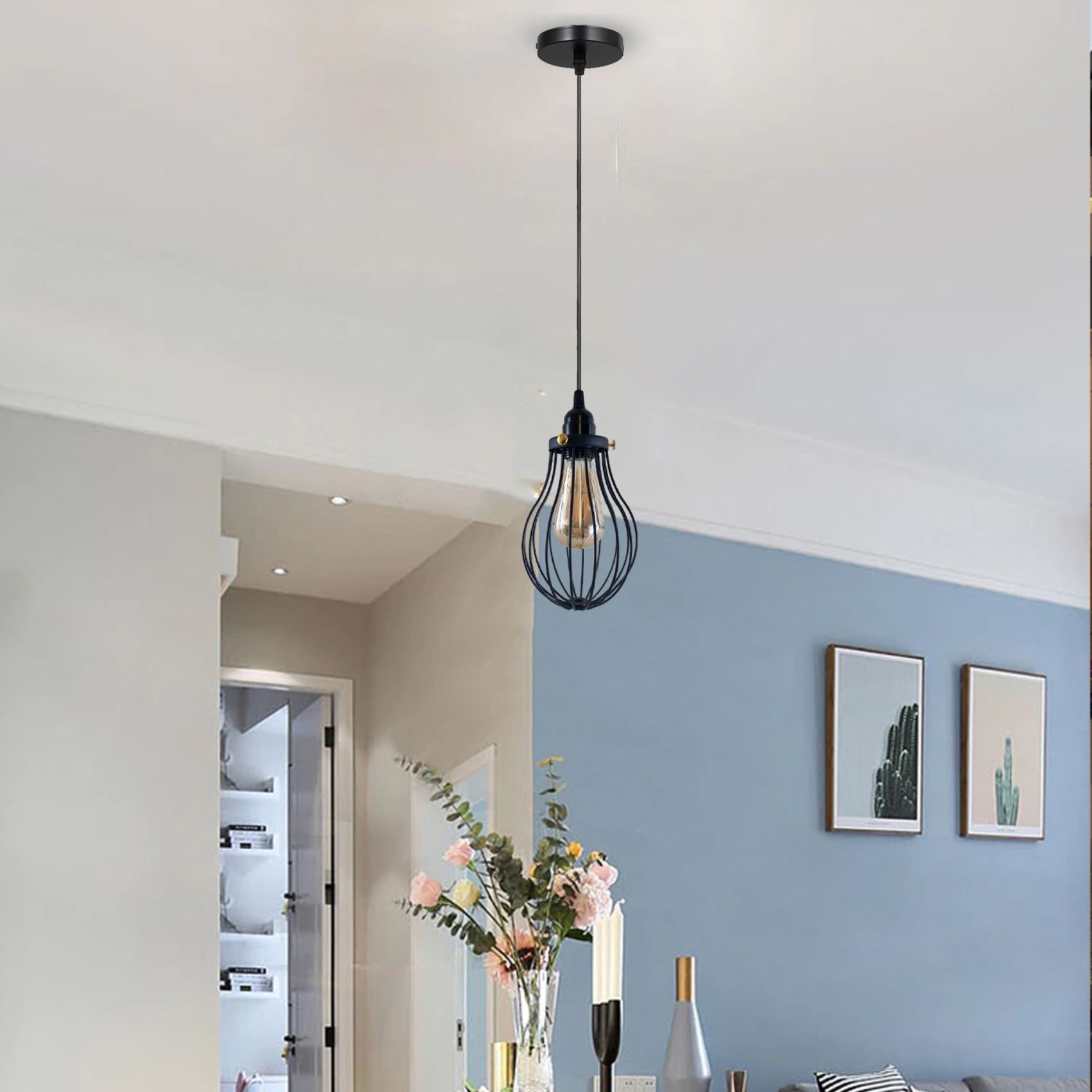 Retro Industrial Black Indoor Hanging Adjustable Pendant Light Big Vase Cage Ceiling Chandelier~3398 - LEDSone UK Ltd