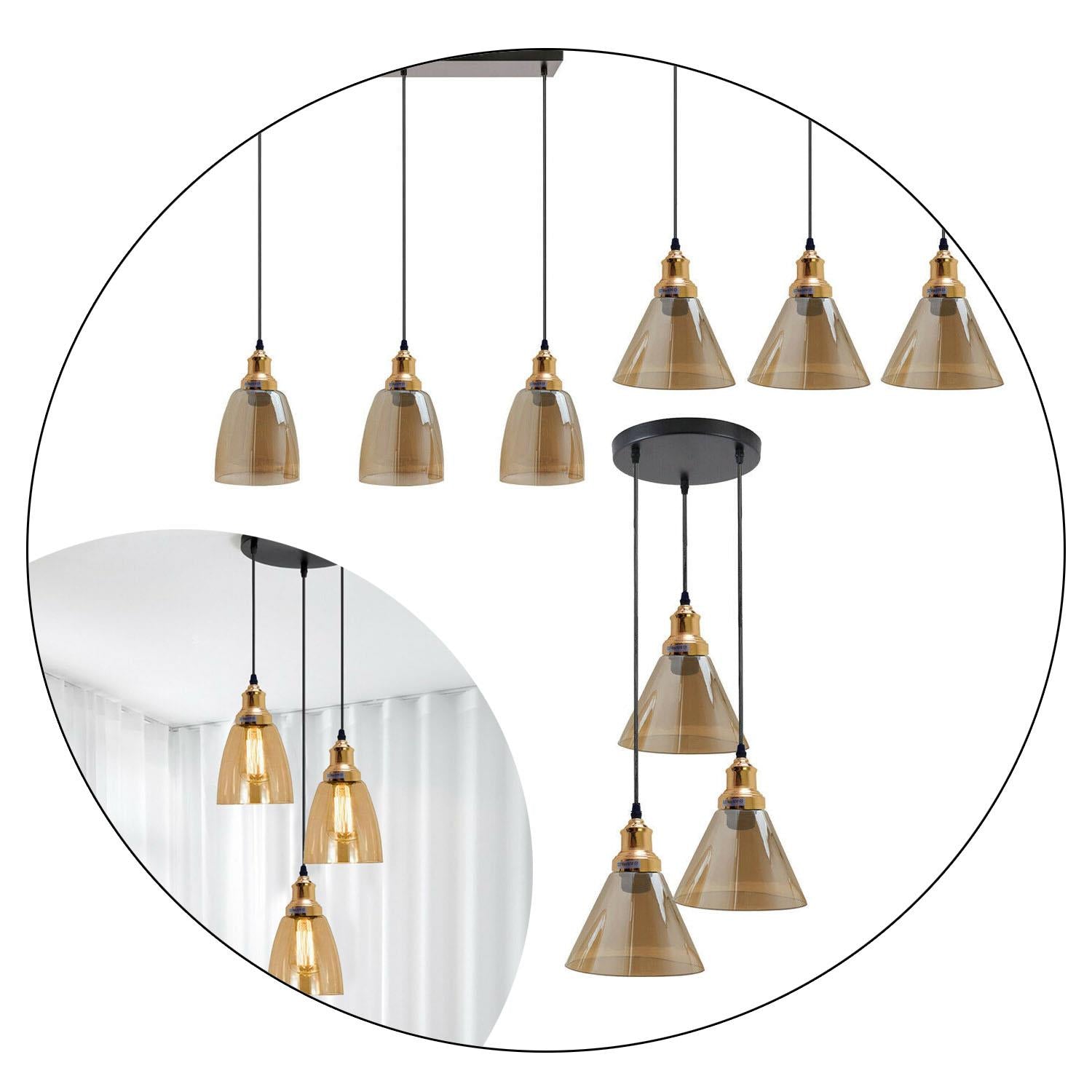 3 Outlet Industrial Retro Loft Glass Ceiling Lampshade Pendant Light~1428 - LEDSone UK Ltd