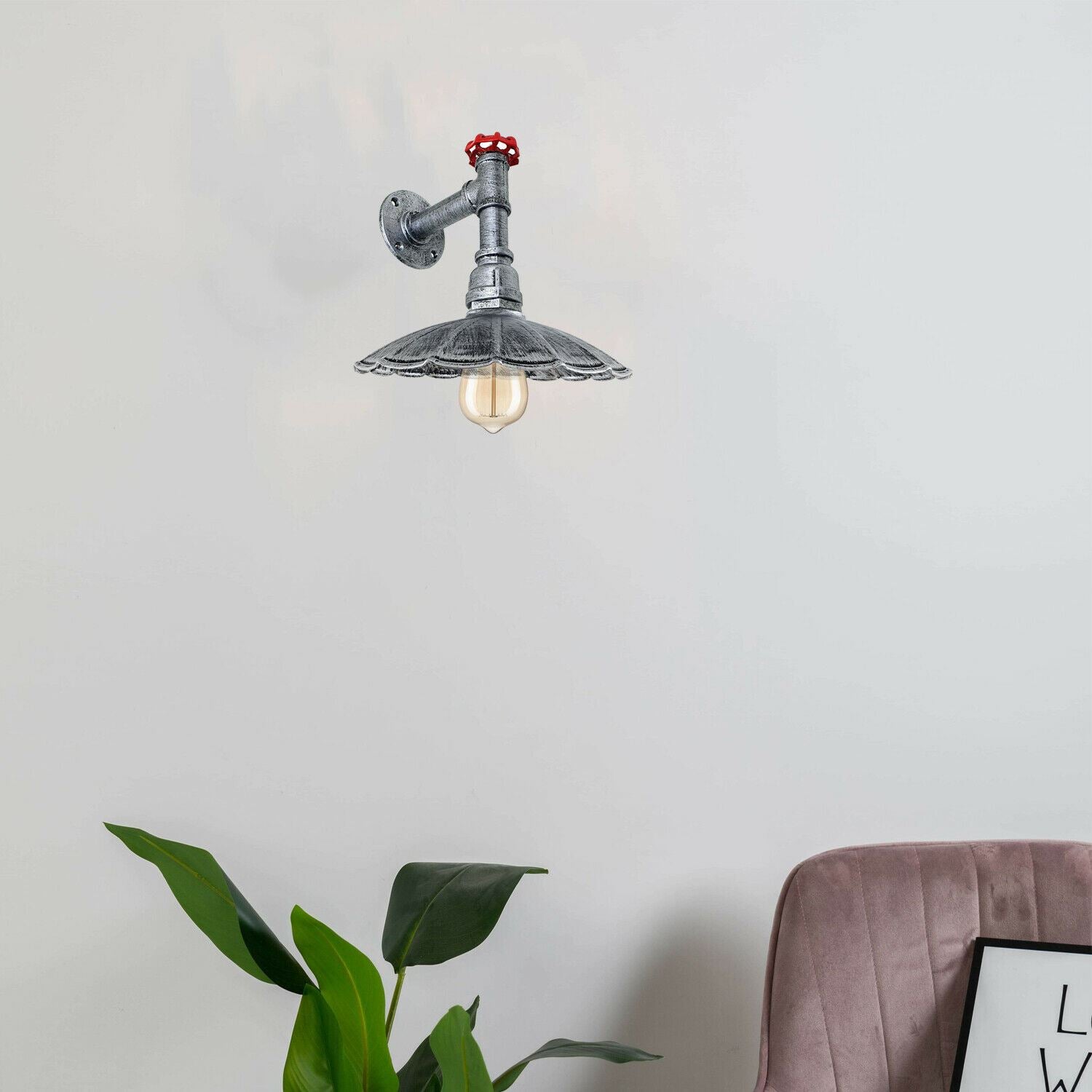 Vintage Retro Industrial Wall Pipe Light Fittings Indoor Sconce Metal Lamp Umbrella Shape Shade for Basement, Bedroom, Home Office, Study room~1250 - LEDSone UK Ltd