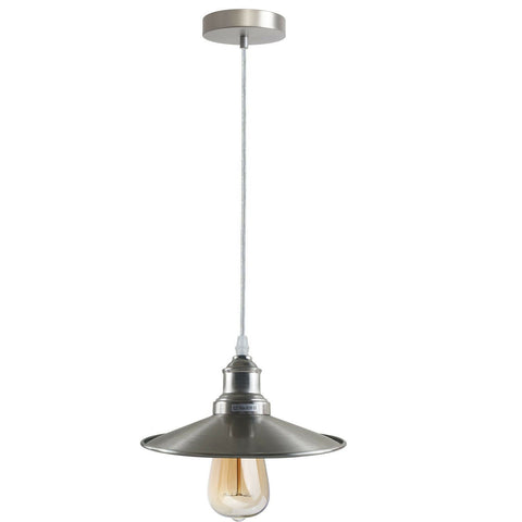 Lampe suspendue industrielle, plafonnier suspendu en métal avec abat-jour plat en métal ~ 1275