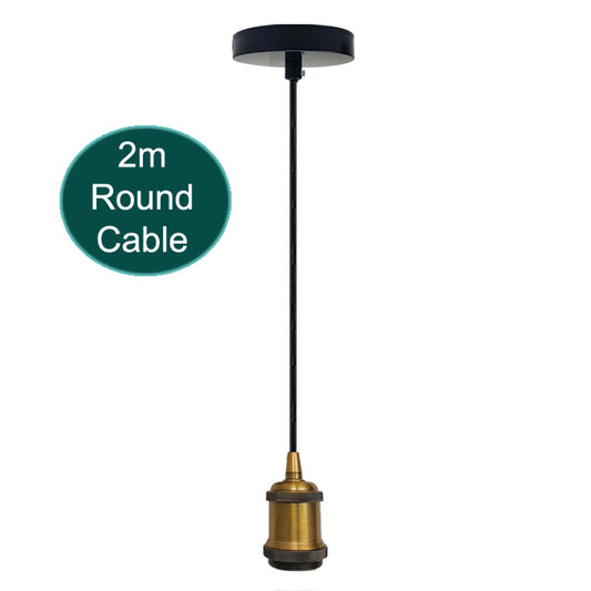 2m Black Round Cable E27 Base Yellow Brass Holder~1717 - LEDSone UK Ltd