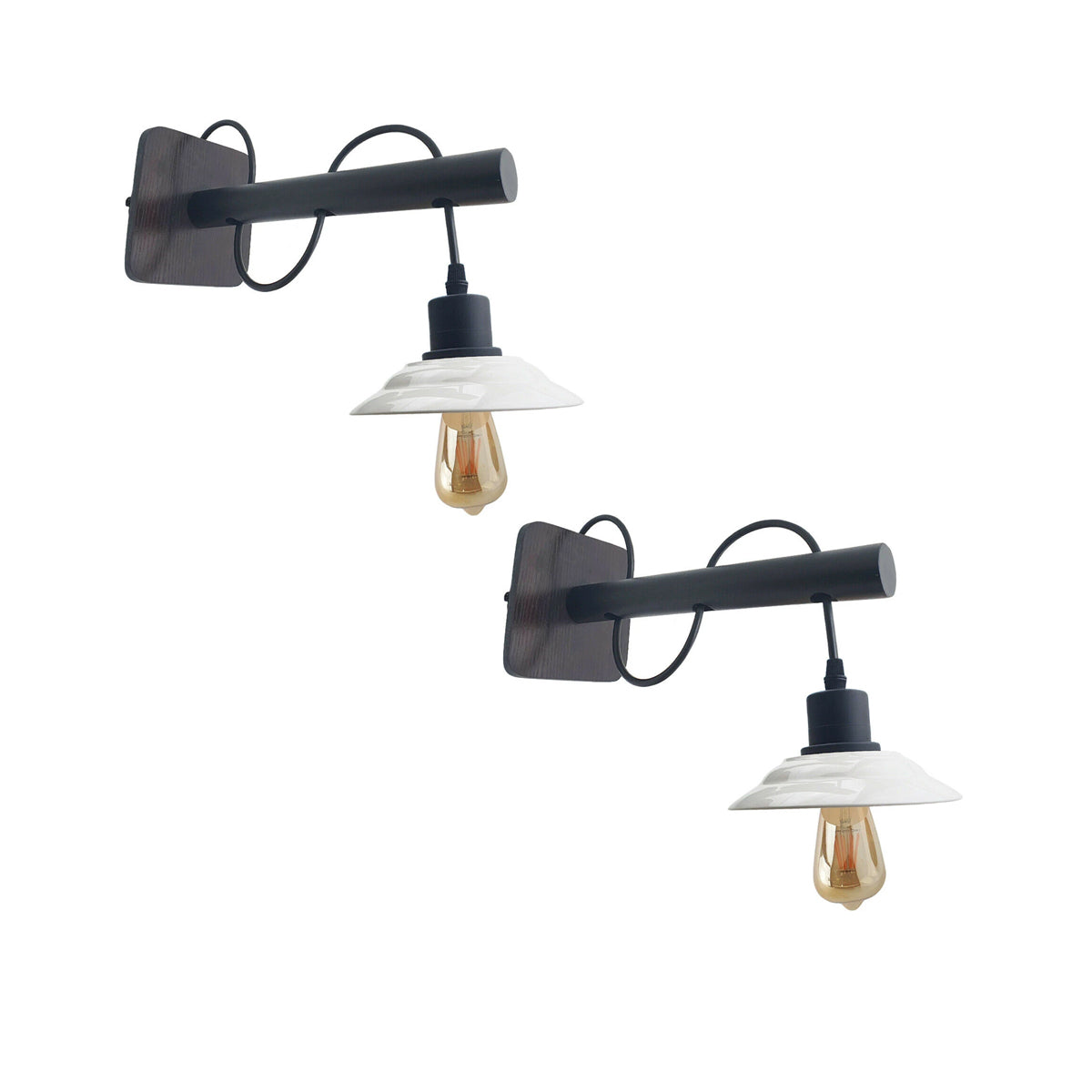 Pack Modern Industrial Black Scone wooden Wall Light With White Shade~2476 - LEDSone UK Ltd