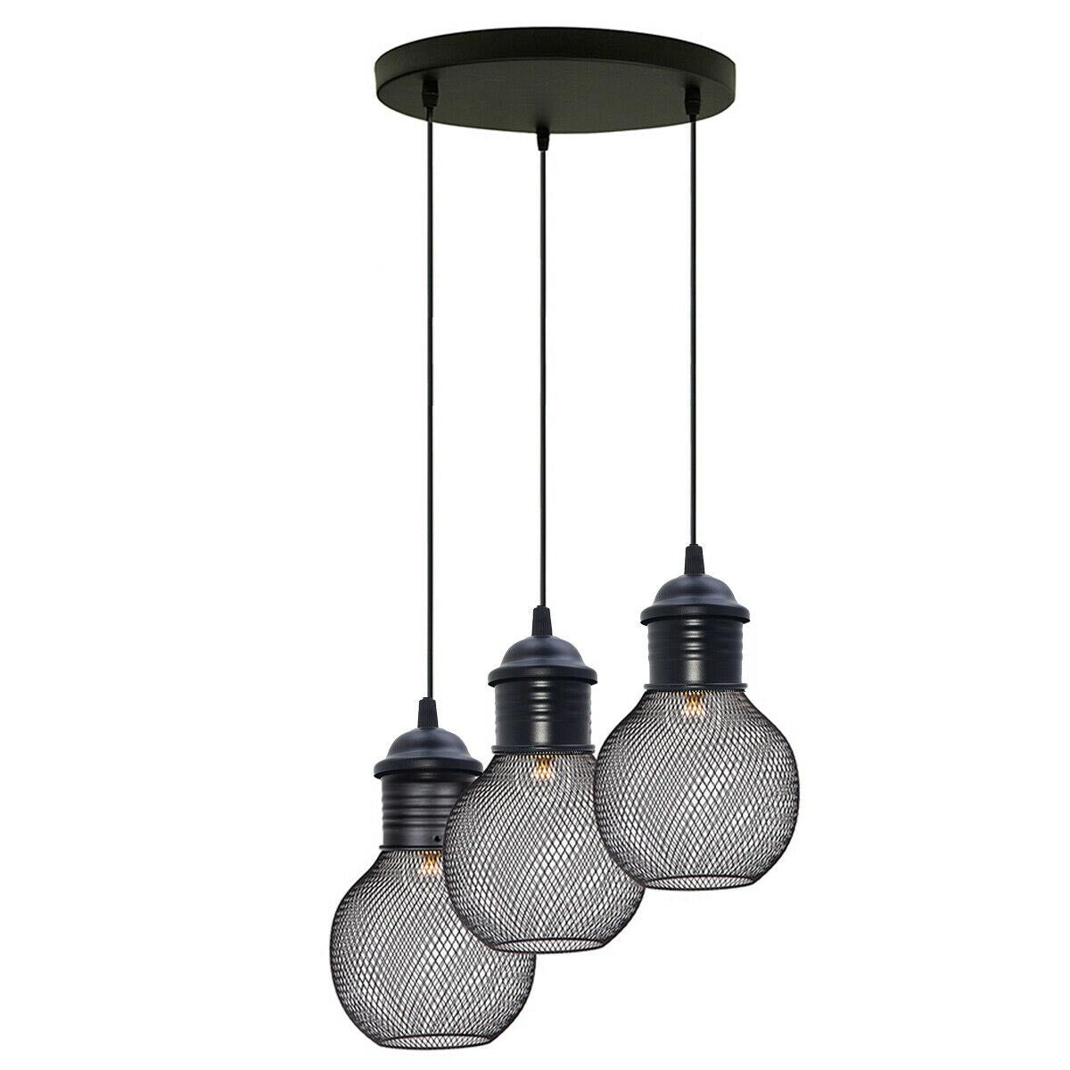 3 Way Pendant Light Wire Cage Black (1)