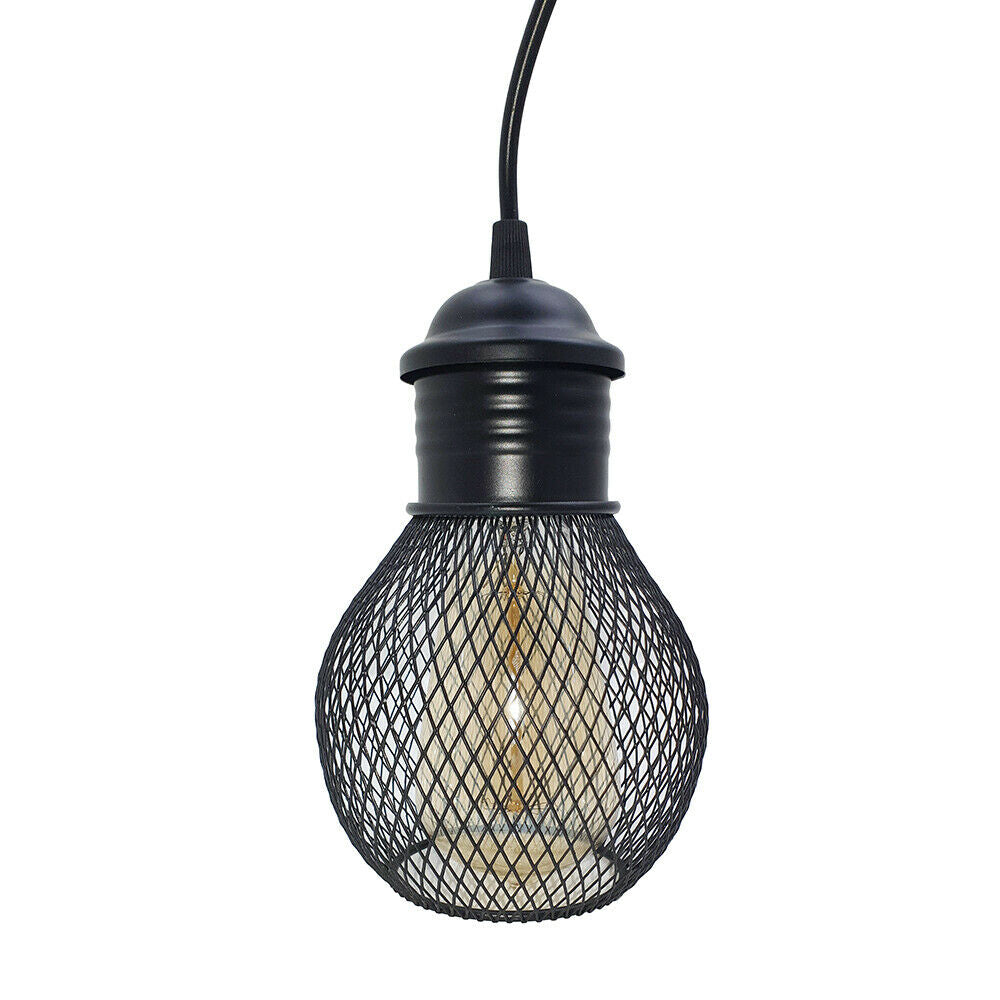 3 Way Pendant Light Wire Cage Black (2)