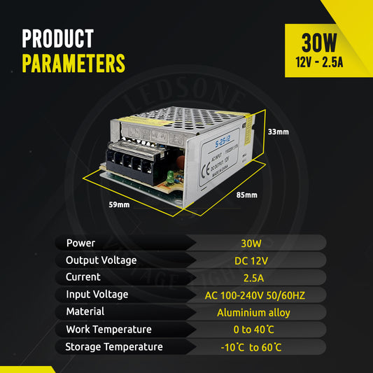 Transformateur LED à tension constante DC12V 30W 2,5Amp IP20 ~ 3344