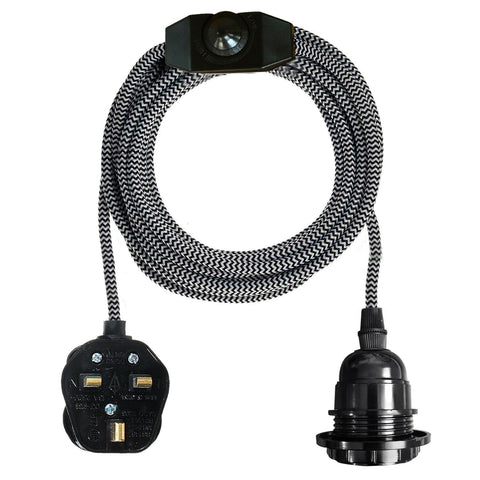 2M UK Plug-in Vintage E27 variateur tissu pendentif support de lumière avec ampoule gratuite ~ 1267