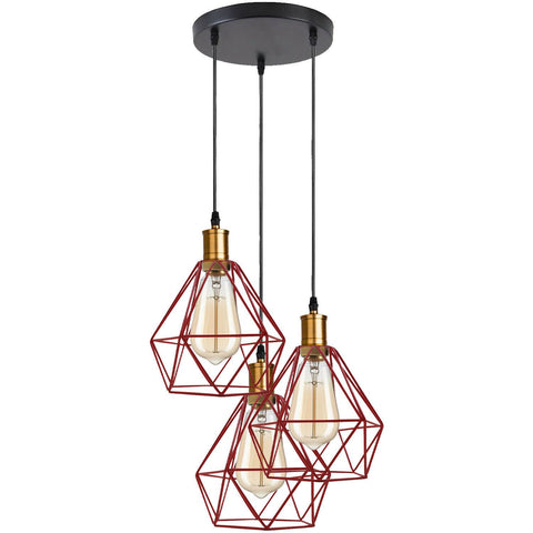 Lampes suspendues à 3 lumières de style rétro industriel, cordon réglable avec cages en métal diamant ~ 1255