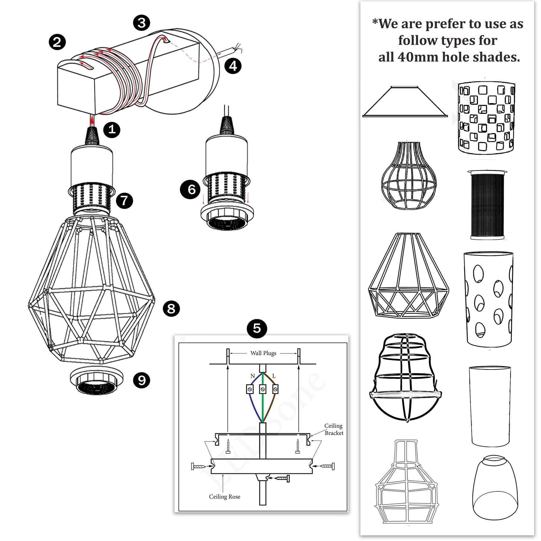 Vintage Edison Metal Wire Cage Hanging Lamp Shade Pendant Light Wood Sconce~1313 - LEDSone UK Ltd