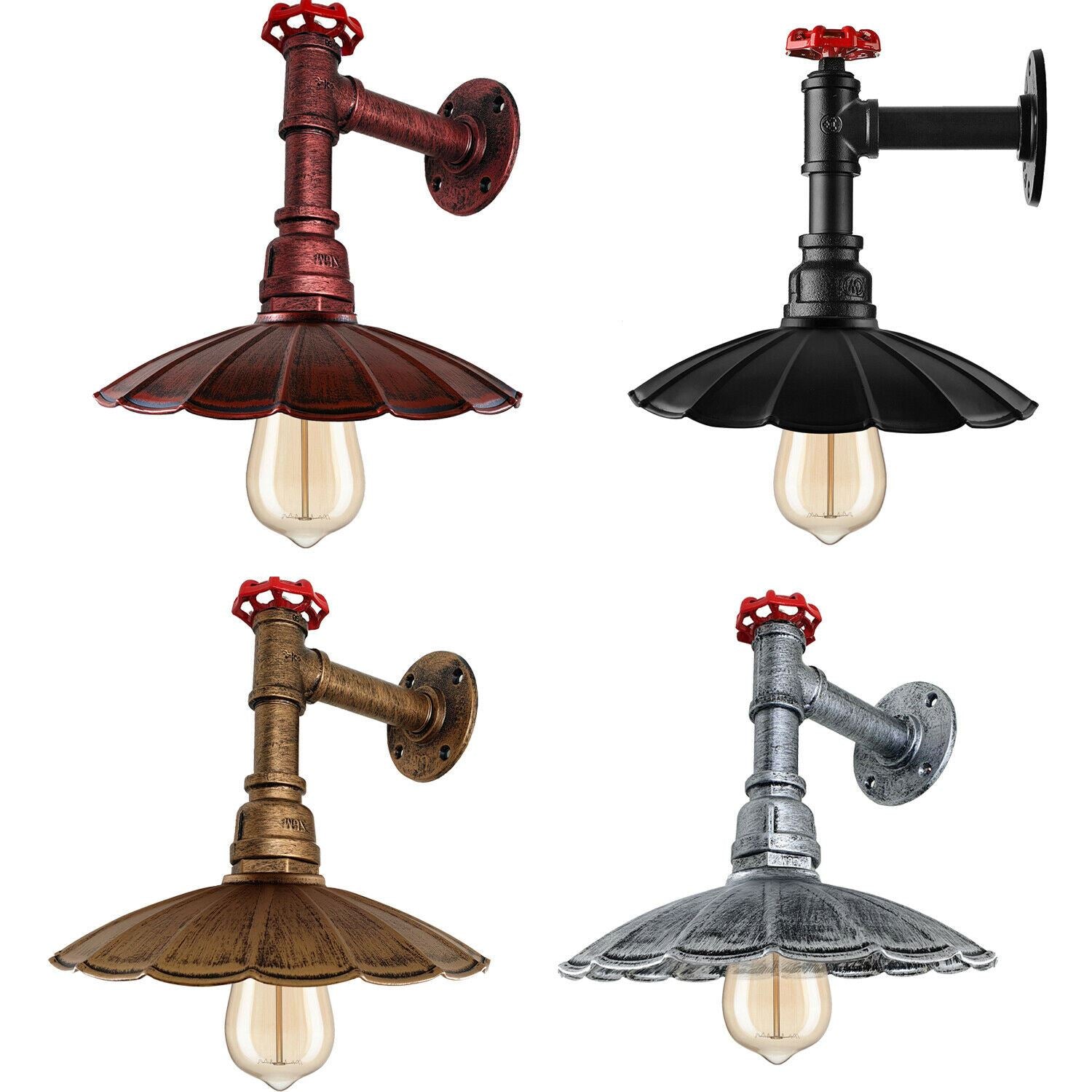 Vintage Retro Industrial Wall Pipe Light Fittings Indoor Sconce Metal Lamp Umbrella Shape Shade for Basement, Bedroom, Home Office, Study room~1250 - LEDSone UK Ltd