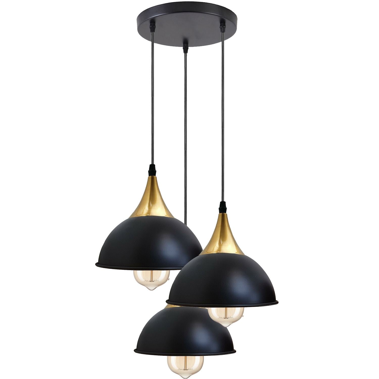 Retro Industrial 3Way Hanging Ceiling Pendant Light Black Dome Shape Shade Indoor Light~3396 - LEDSone UK Ltd