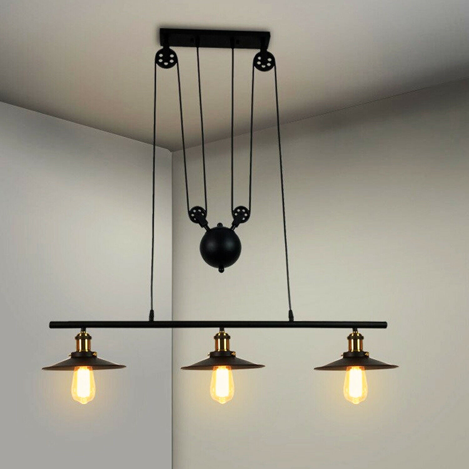 E27 Vintage Pulley Pendant Pipe Light