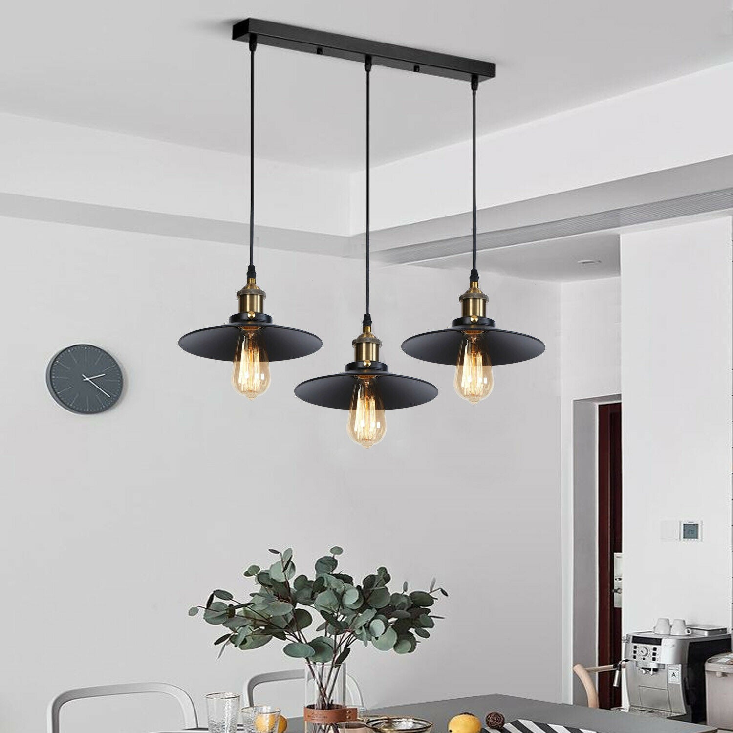 Black 3 Light Pendant Ceiling Light Metal 