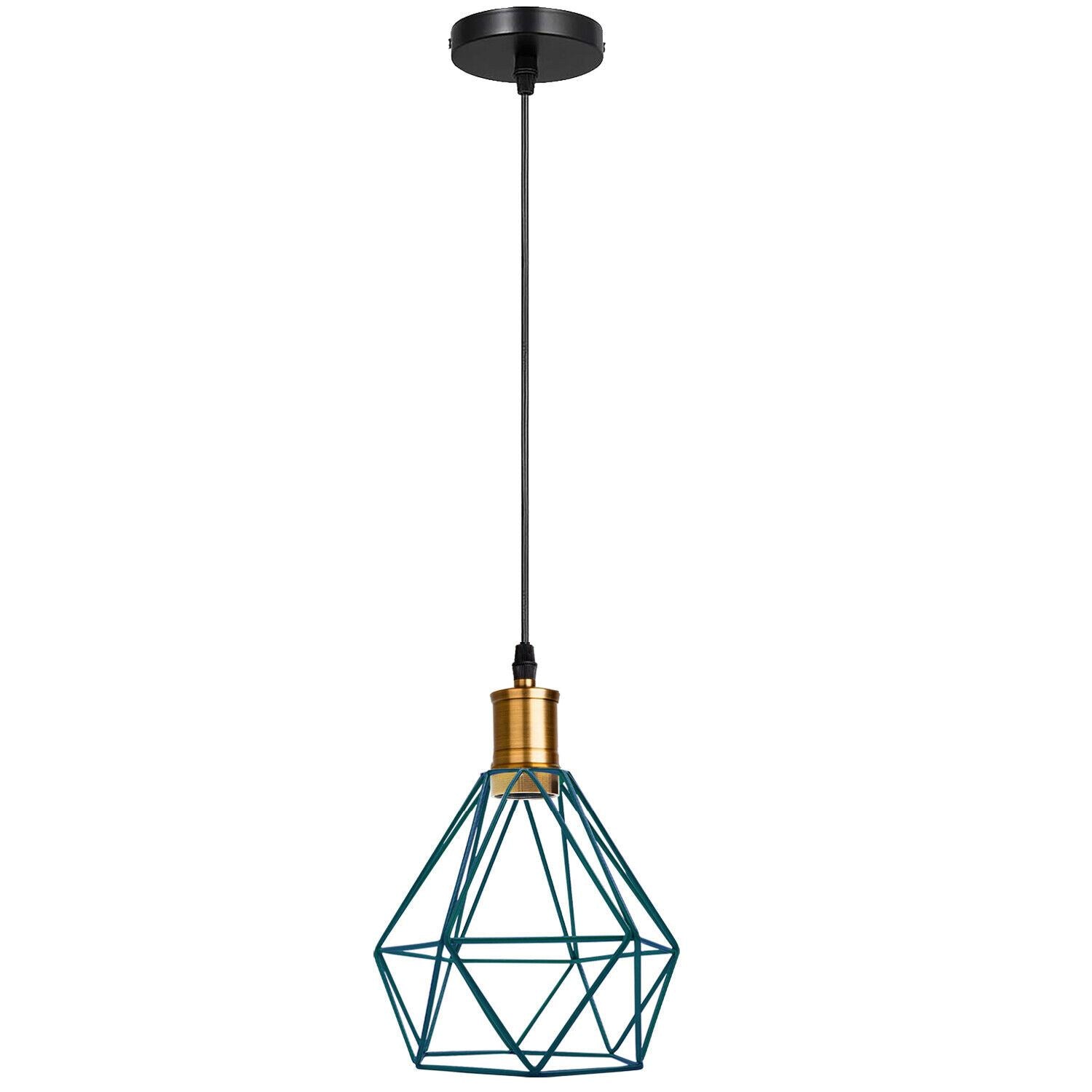 Modern Vintage Diamond Cage Ceiling Pendant Light Fitting Geometric Wire Cage Style Hanging Indoor Lights with 95cm Adjustable Wire~1266 - LEDSone UK Ltd