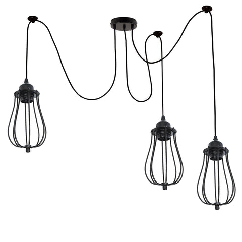 Lampe suspendue noire de 2m, plafonnier industriel rétro, lampe araignée ~ 1187