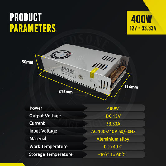Transformateur LED à tension constante IP20 400W 33A DC12V ~ 3352