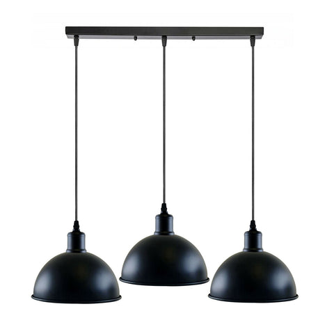 Vintage industriel 3 tête plafond suspension noir suspension en métal dôme forme ombre intérieur luminaire ~ 1242