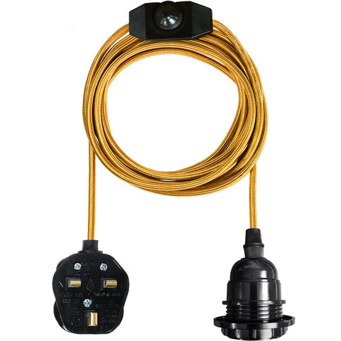 2M UK Plug-in Vintage E27 variateur tissu pendentif support de lumière avec ampoule gratuite ~ 1267